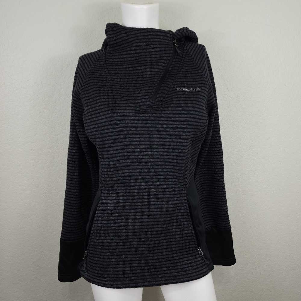 Avalanche Black Gray Striped Pullover Fleece With Hood Size M